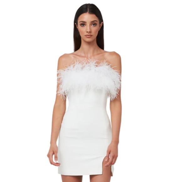 PAR VIOLET White Feather Mini Dress - AGE OF INNOCENCE DRESS WHITE - Picture 2 of 9